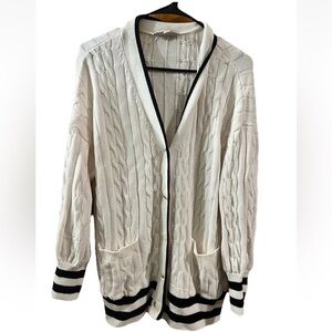Loft Cable Knit Cardigan Tennis Criquet Preppy Women XL Oversized Beige Academia